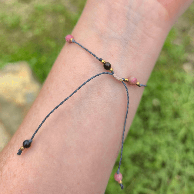 Bracelet Cœur Solidaire🎗️Rhodonite & Obsidienne dorée 