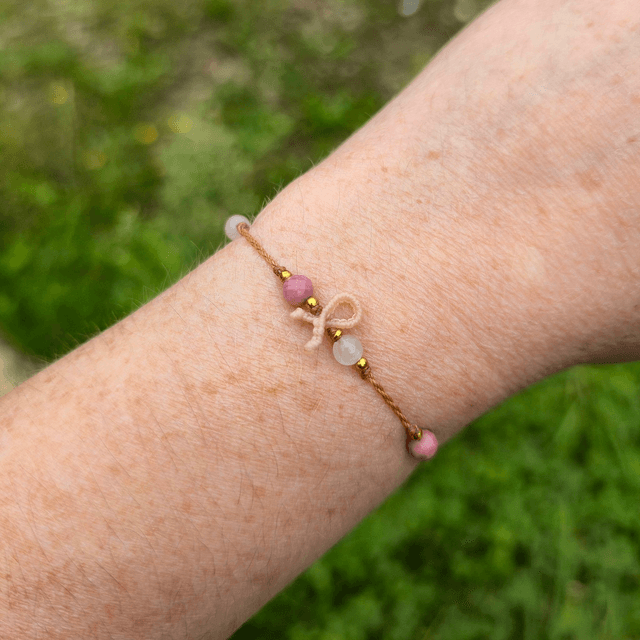 Bracelet Cœur Solidaire🎗️Quartz Rose & Rhodonite