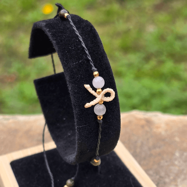Bracelet Cœur Solidaire🎗️Quartz Rose & Obsidienne dorée 