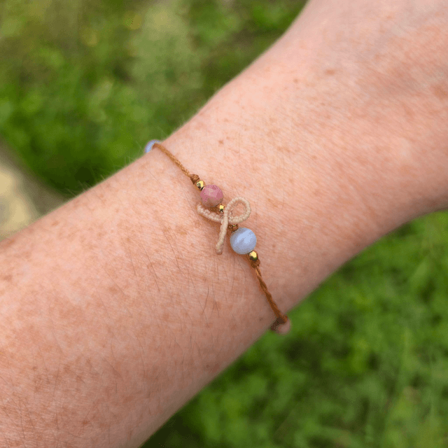 Bracelet Cœur Solidaire🎗️Rhodonite & Calcédoine bleue