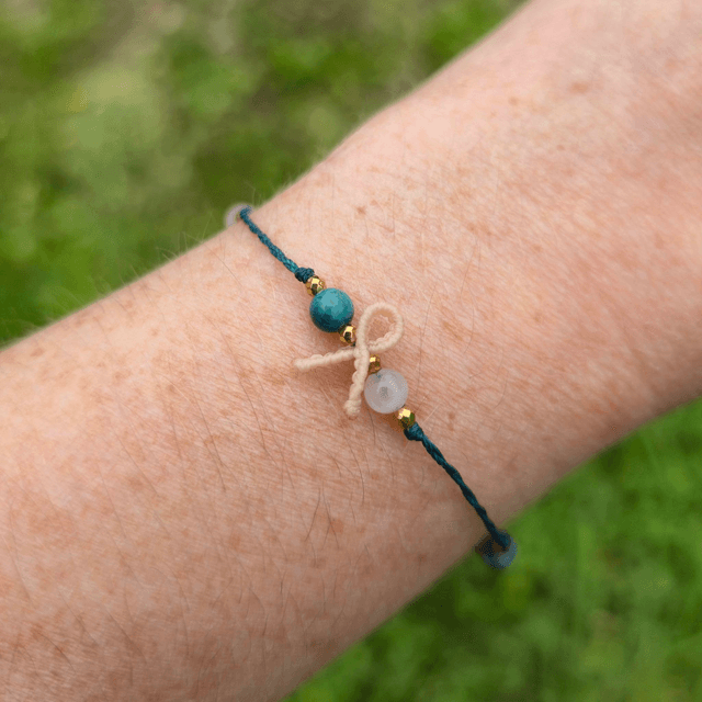 Bracelet Cœur Solidaire🎗️Quartz Rose & Apatite bleue
