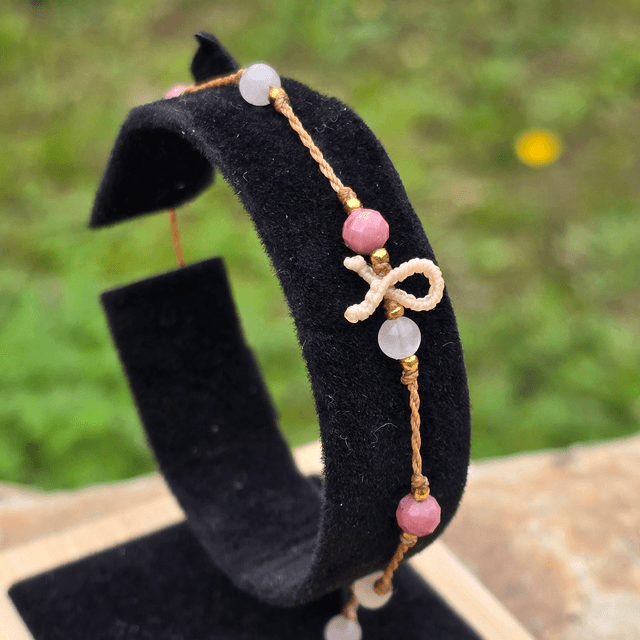 Bracelet Cœur Solidaire🎗️Quartz Rose & Rhodonite