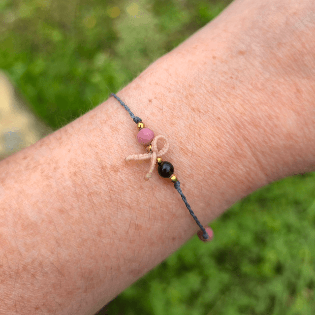 Bracelet Cœur Solidaire🎗️Rhodonite & Obsidienne dorée 