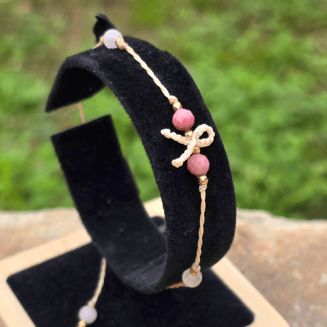 Bracelet Cœur Solidaire🎗️ Rhodonite &  Quartz Rose 