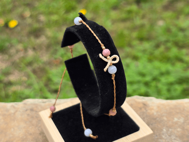 Bracelet Cœur Solidaire🎗️Rhodonite &amp; Calcédoine bleue